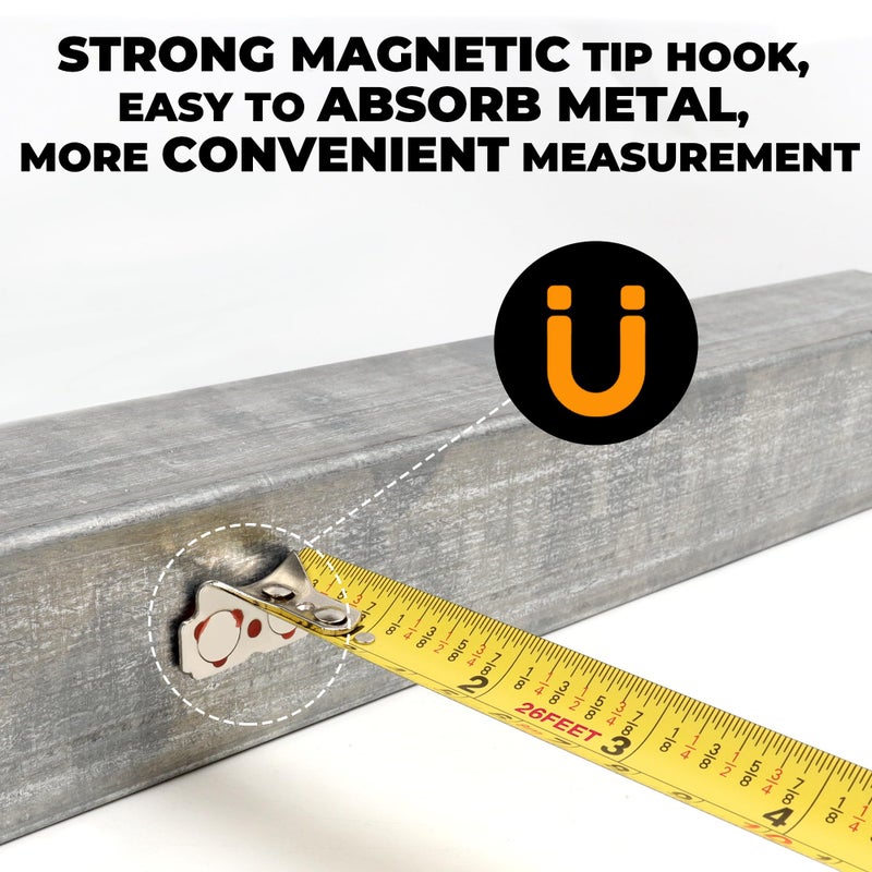 MulWark 25ft Metric Tape Measure, Easy Read Measuring Tape Retractable with Fractions 1/8, Both-Side Metal Blade, Magnetic Hook & Shockproof Case for Construction, Carpenter, Architect, Woodworking - Image 4